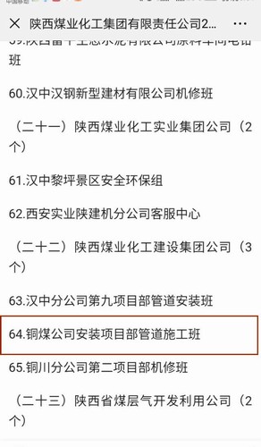 陜煤建設(shè)銅煤公司安裝項(xiàng)目部喜獲陜煤集團(tuán)2018年度“安全先進(jìn)班組”榮譽(yù)
