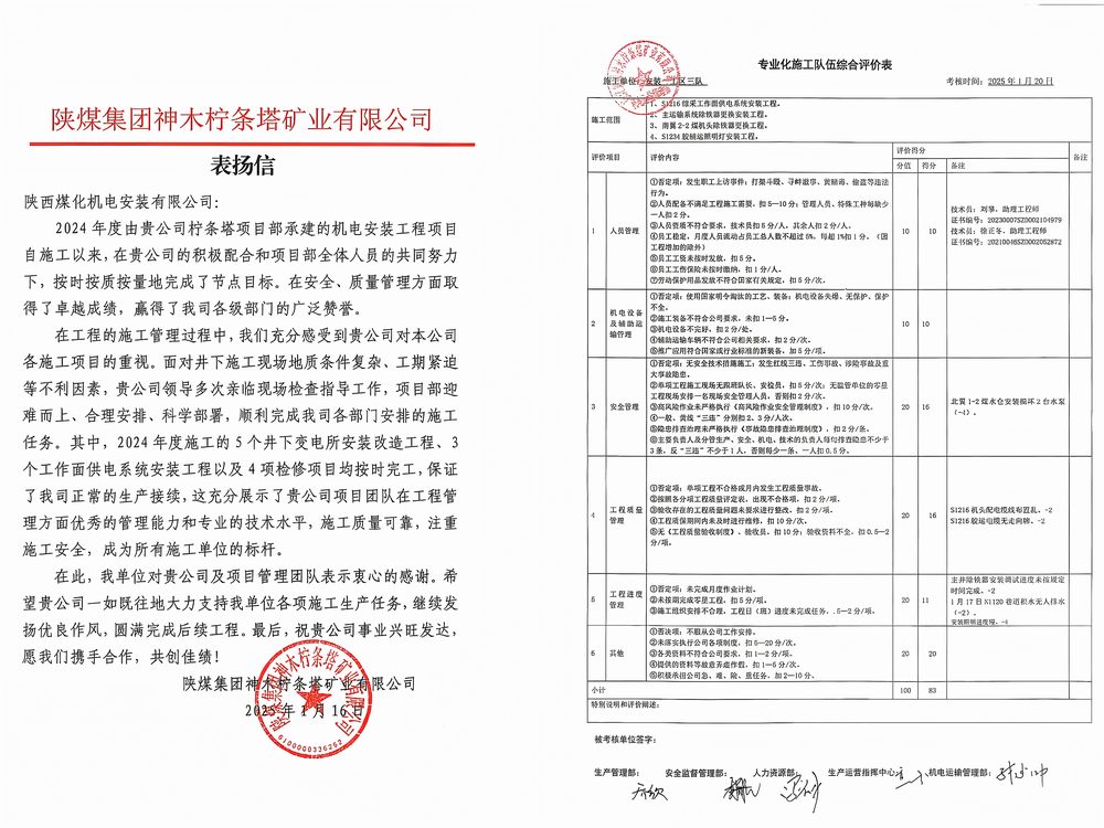陜煤建設(shè)機(jī)電安裝公司檸條塔項(xiàng)目部：榮譽(yù)加身啟新程，砥礪前行譜華章